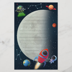 Måne Space Rocket Astronaut UFO Alien Children Brevpapper