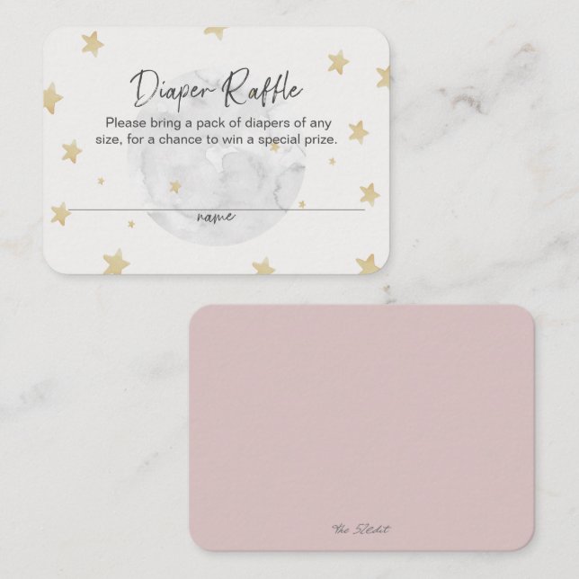 Måne Star Girl Rosa Diaper Raffle Baby Shower Card Visitkort (Fram/baksida)
