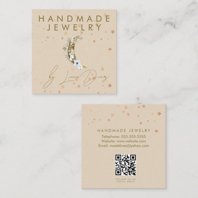 Måne Star Handmade Jewelry Artist Faux Guld C Fyrkantigt Visitkort (Fram/baksida)