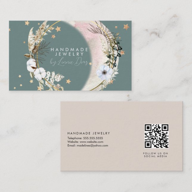 Måne Star Handmade Jewelry Artist Faux Guld D Visitkort (Fram/baksida)