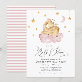 Måne & Stars Animal Giraffe Rosa Girl Baby Shower Inbjudningar