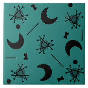 Måne & Stars Atomera Abstrakt Teal Kakelplatta