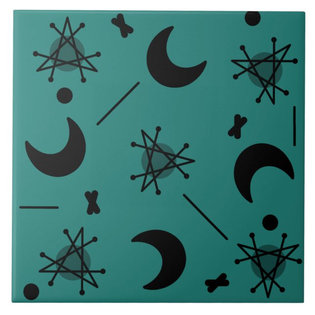 Måne & Stars Atomera Abstrakt Teal Kakelplatta (Framsidan)