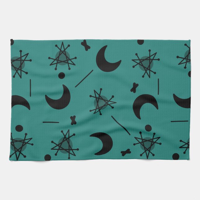 Måne & Stars Atomera Abstrakt Teal Kökshandduk (Horisontell)
