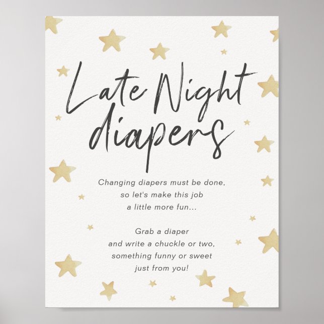 Måne Stars Baby Shower Sent Night Diaper Sign Poster (Framsidan)
