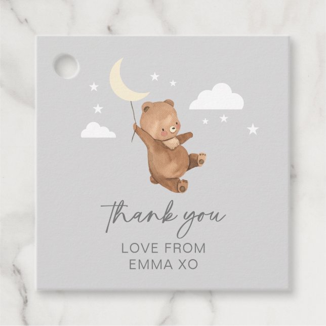 Måne Stars Bear Baby Shower Gåvor Etiketter (Framsida)
