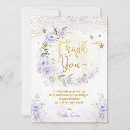 Måne & Stars Birthday Lila Guld Blommigt Tack Kort