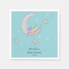 Måne Stars Blommigt Aqua Blue Hand plockade Baby S Pappersservett