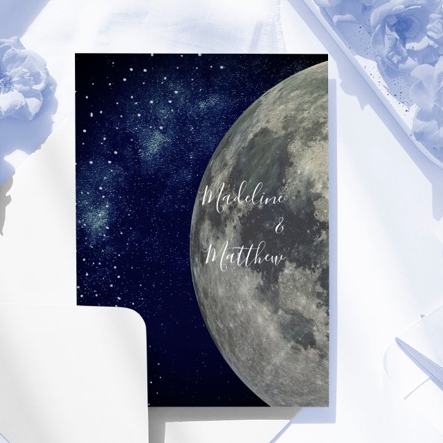 Måne Stars Blue Bröllop i Himlar i kväll Inbjudningar (Skapare uppladdad)