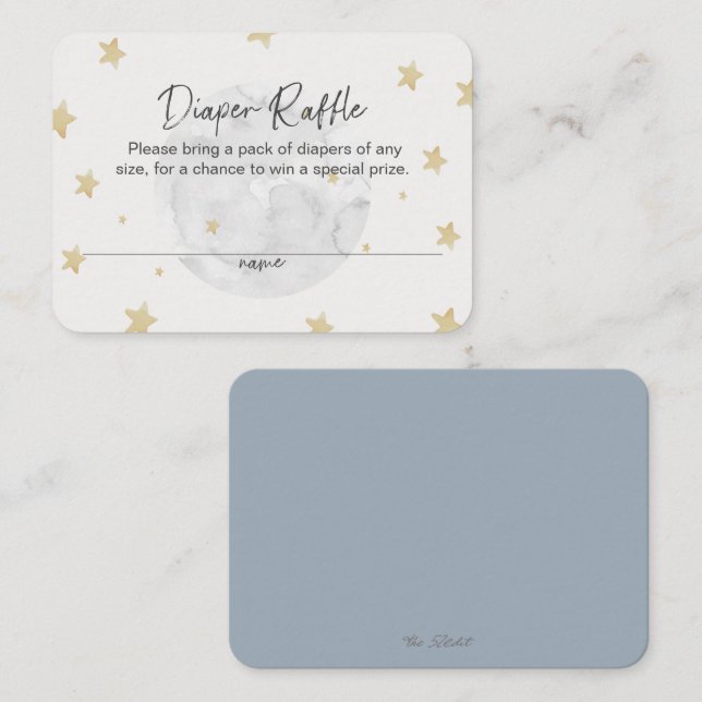 Måne Stars Boy Blue Diaper Raffle Baby Shower Card Visitkort (Fram/baksida)