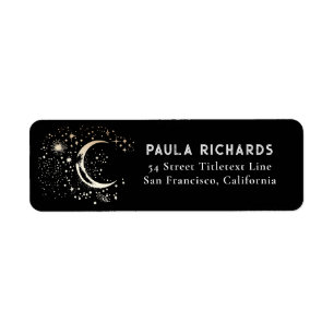 Måne Stars Celestial Mystical Black Night Himmel Returadress Etikett