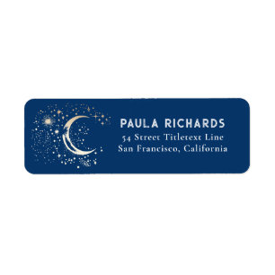 Måne Stars Celestial Mystical Blue Night Himmel Returadress Etikett