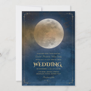 Måne Stars Celestial Navy Blue Wedding bjudande Inbjudningar