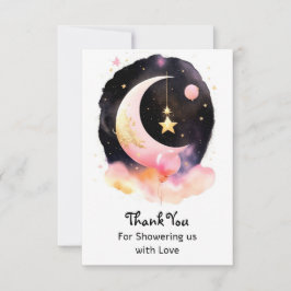 Måne Stars Celestial Watercolor Girl Baby Shower Tack Kort