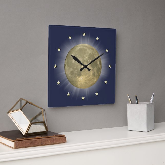 Måne & Stars 🌜 ⭐ Clock Fyrkantig Klocka (Kontor)