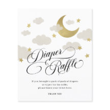 Måne Stars Cloud Baby Shower Diaper Raffle Sign