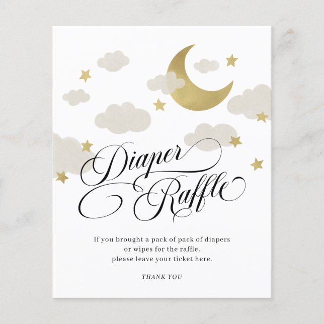 Måne Stars Cloud Baby Shower Diaper Raffle Sign (Framsida)