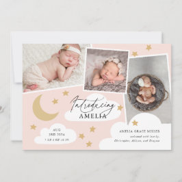 Måne Stars Clouds 3 Photo Collage Rosa Birth Annou Meddelande