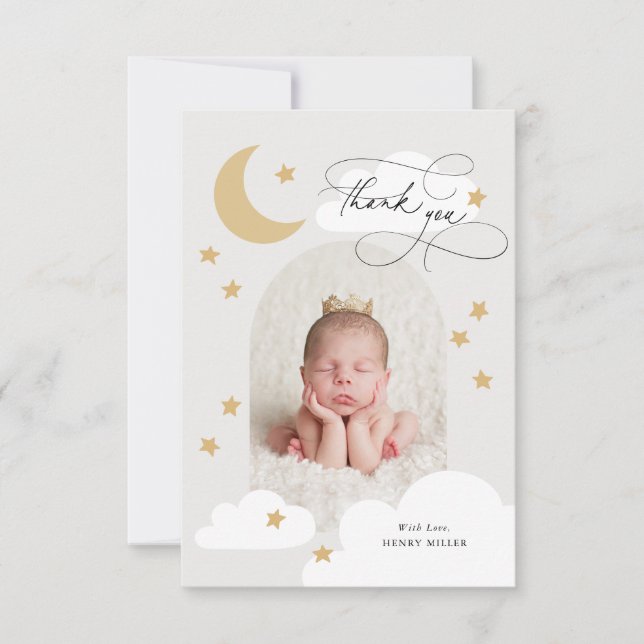 Måne Stars Clouds Arch Photo Grått Tack Kort (Framsida)