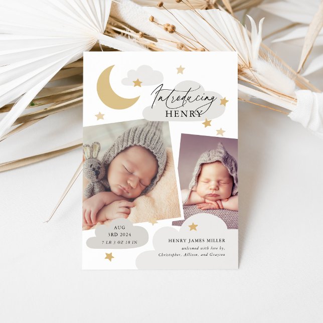 Måne Stars Clouds Collage Photo Grått Cloud Birth Meddelande (Skapare uppladdad)