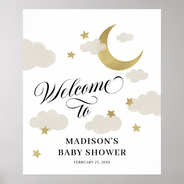 Måne Stars Clouds Finare Skript Shower Välkomstsky Poster (Framsidan)