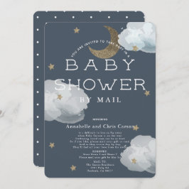 Måne, Stars & Clouds Navy Baby Shower by Mail Inbjudningar
