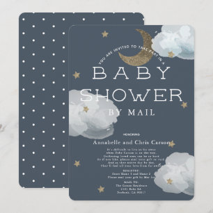 Måne, Stars & Clouds Navy Baby Shower by Mail Inbjudningar