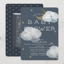 Måne, Stars & Clouds Navy Baby Shower