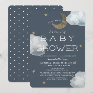 Måne, Stars & Clouds Navy Drive by Baby Shower Inbjudningar