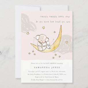 Måne Stars Elephant Bunny Girl Baby Shower Inbjuda Tack Kort