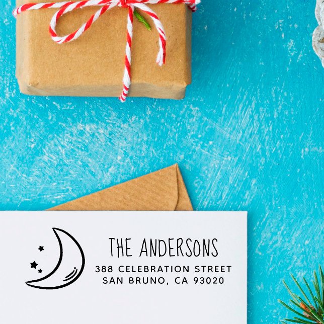 Måne & Stars | Familj Namn och Returadress Självfärgande Stämpel (Skapare uppladdad)