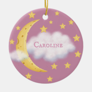 Måne Stars & Fluffy Cloud Ro Baby Keepsaky Julgransprydnad Keramik