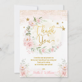 Måne & Stars Girl Birthday  Rosa Guld Blommigt  Tack Kort