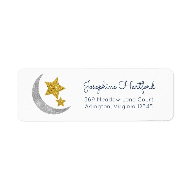 Måne & Stars Glitter Celestial Returadress Returadress Etikett (Framsidan)