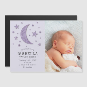 Måne Stars Lavender Baby födelsemärkelse Magnetisk Inbjudningskort
