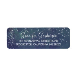 Måne Stars Navy Shimmer Bröllop Returadress Etikett