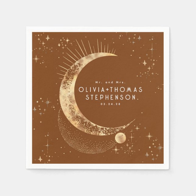 Måne Stars Night Himlar Mystical Romantic Napkins Pappersservett (Framsidan)