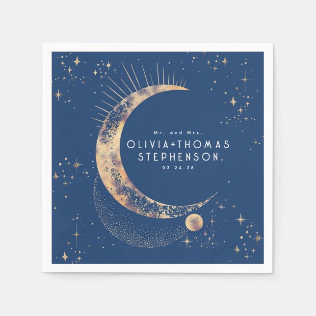 Måne Stars Night Himlar Mystical Romantic Napkins Pappersservett (Framsidan)