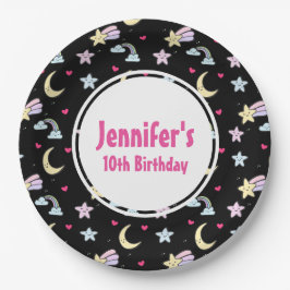 Måne, Stars och Clouds Mönster på Svart födelsedag