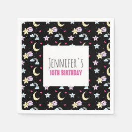 Måne, Stars och Clouds Mönster på Svart födelsedag Pappersservett