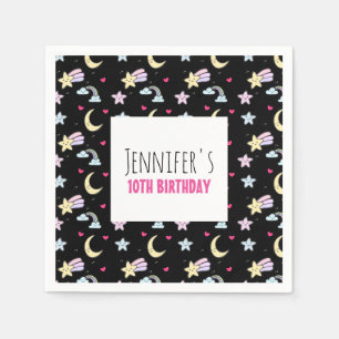 Måne, Stars och Clouds Mönster på Svart födelsedag Pappersservett