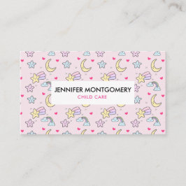 Måne, Stars och moln Mönster på Rosa Visitkort