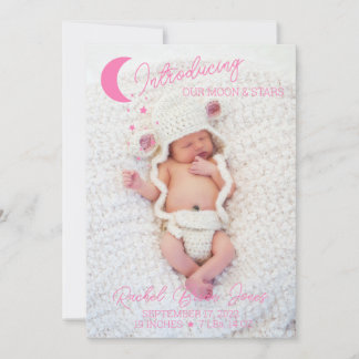 Måne & Stars Rosa Foto Birth Notice Inbjudningar