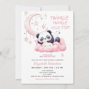 Måne Stars Rosa Panda Bear Girl Baby Shower Inbjudningar