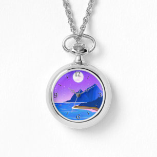 Måne, Stars Sea och Mountain i Violet och Blue Armbandsur