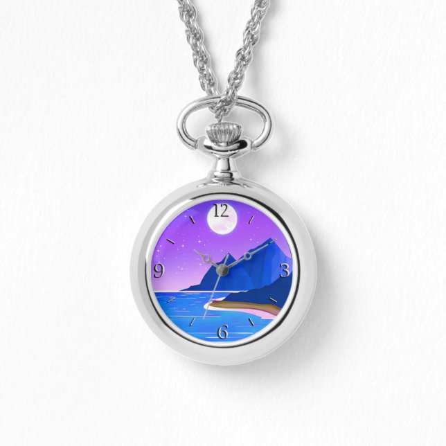 Måne, Stars Sea och Mountain i Violet och Blue Armbandsur (Framsida)