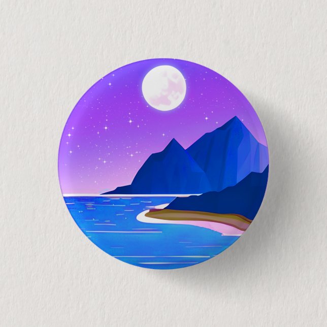 Måne, Stars Sea och Mountain i Violet och Blue Knapp (Framsida)
