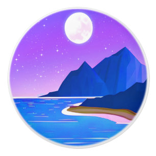Måne, Stars Sea och Mountain i Violet och Blue Knopp