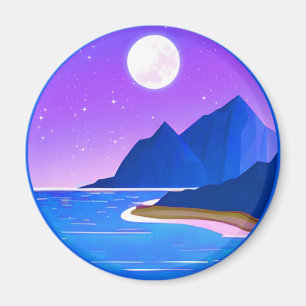 Måne, Stars Sea och Mountain i Violet och Blue Magnet
