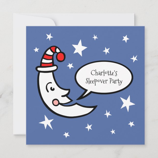 Måne & Stars Sleepover Party födelsedagsinbjudan (Framsida)